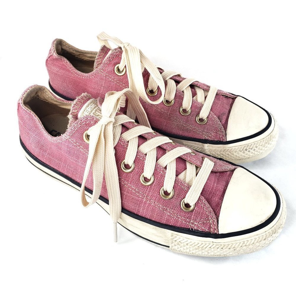 Converse All Star Canvas Low Top Sneakers 7 Pink Metallic Rose Gold Flecks Ivory